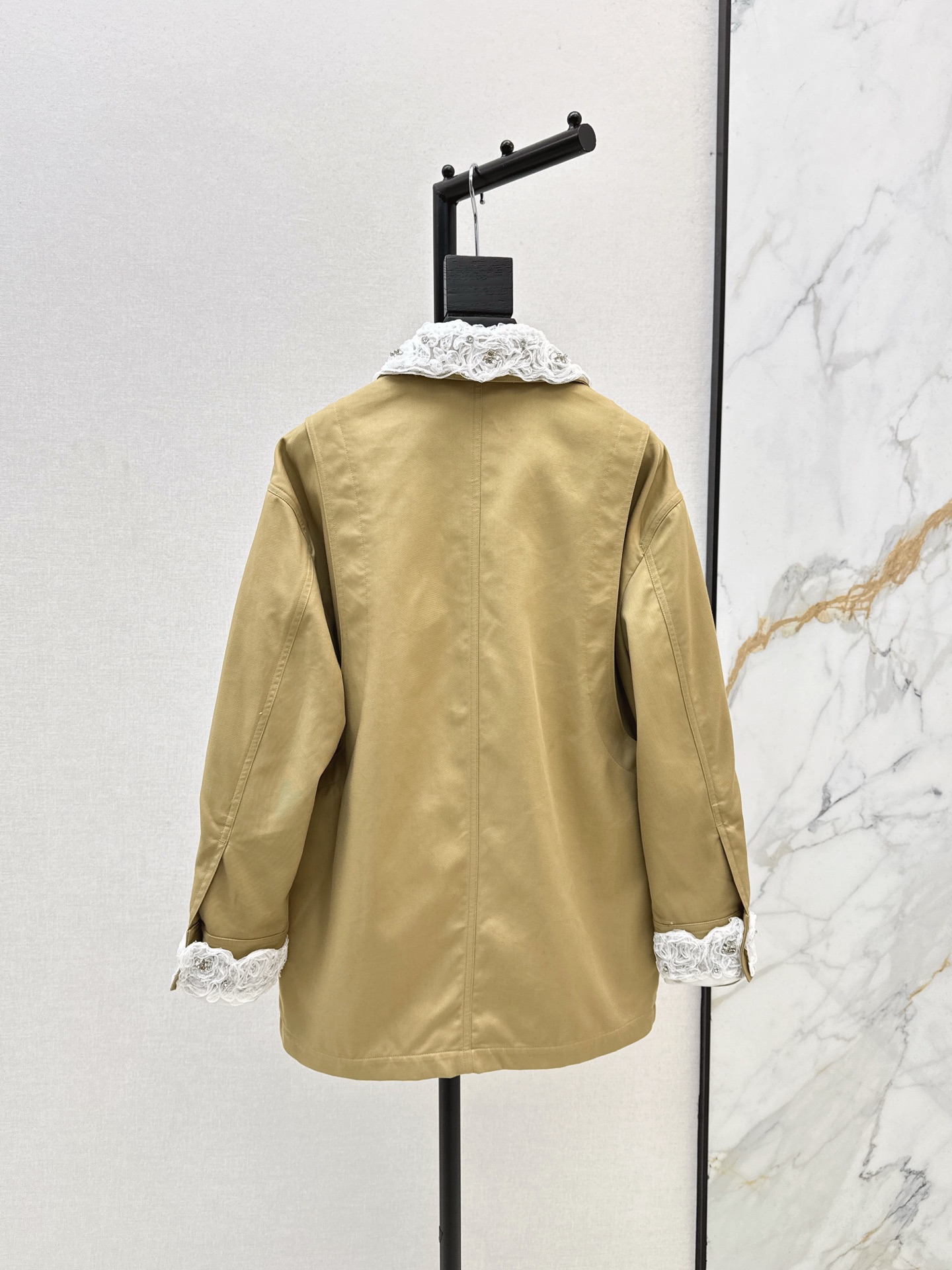 Elegant Khaki Trench Coat with Detachable Lace Cuffs and Collar - VLTN Design 10 i1758107025773 6642 0 7