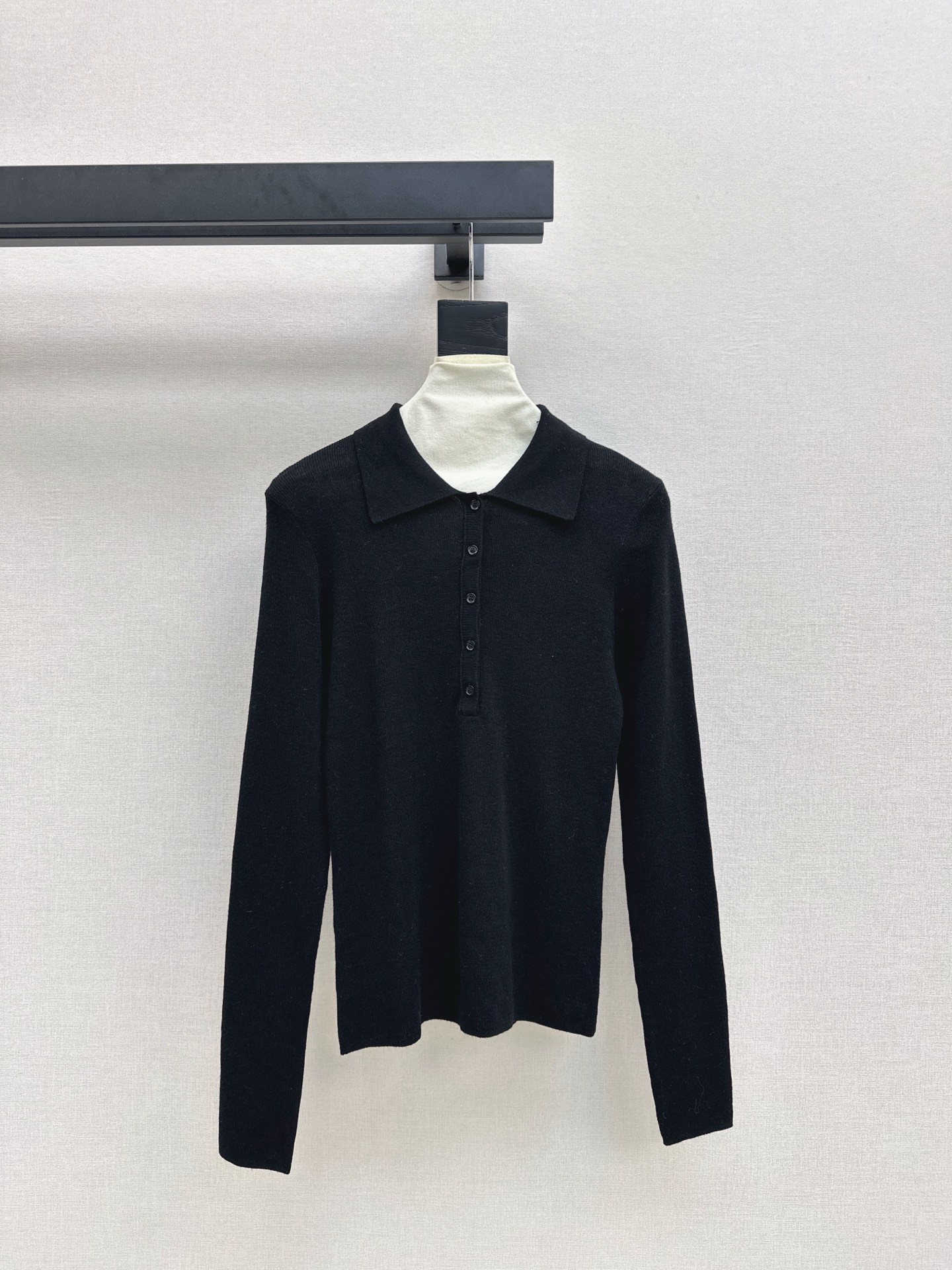 Tricot à Manches Longues en Laine Mérinos avec Col Polo pour Femme