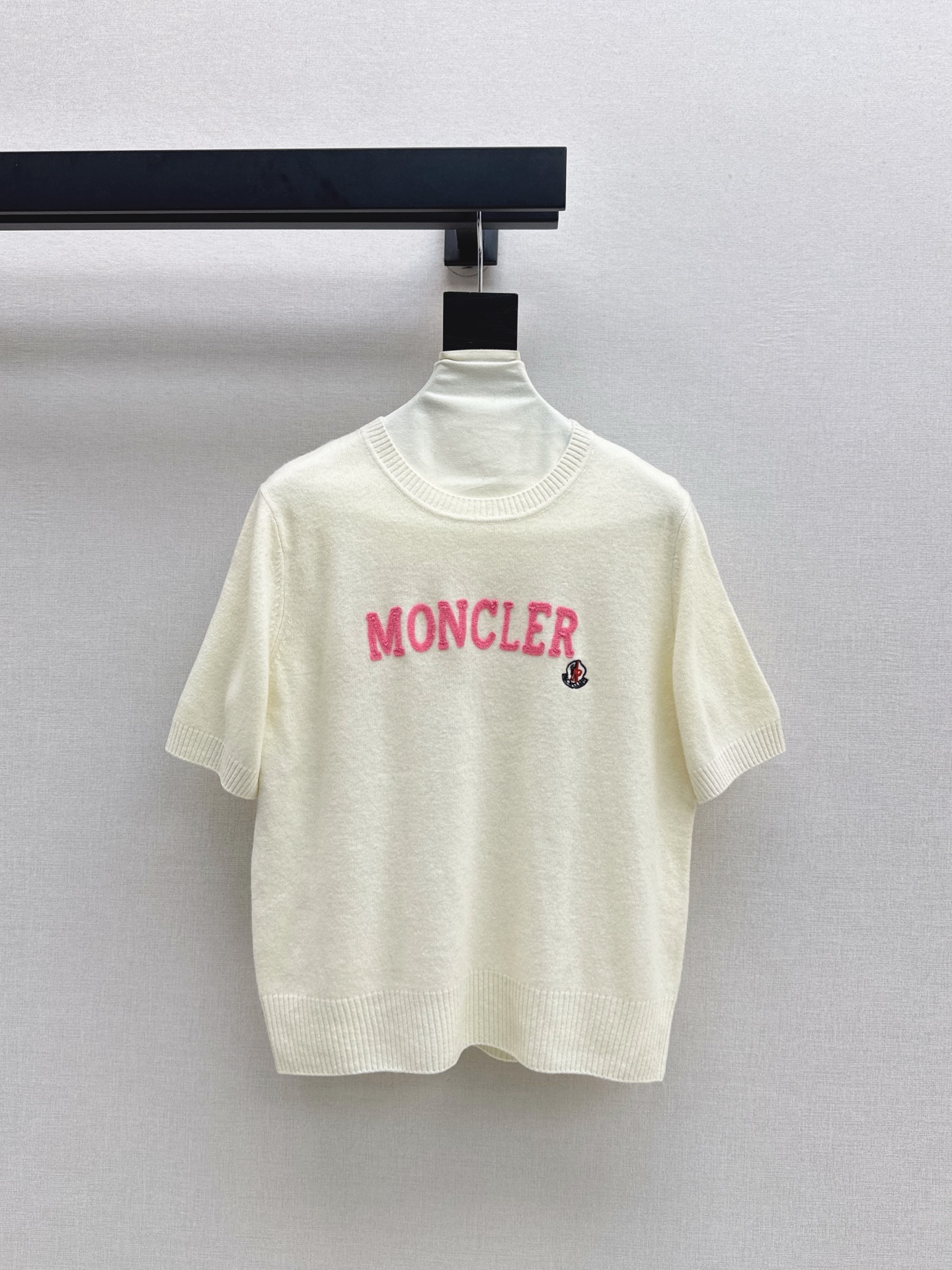 Moncler Women's Logo Embroidered Wool Knit Top - Short Sleeve Sweater