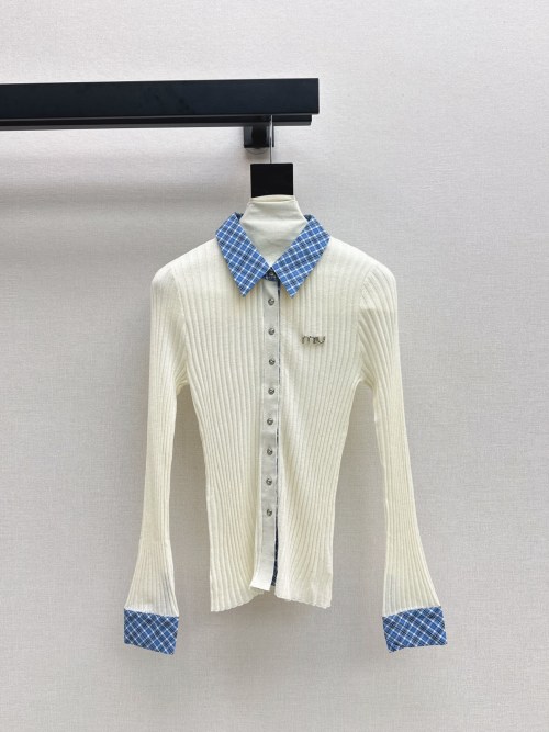 Miu Miu Women's Plaid Patchwork Knit Top Fall Collection 1 Miu Miu Women's Plaid Patchwork Knit Top Fall Collection