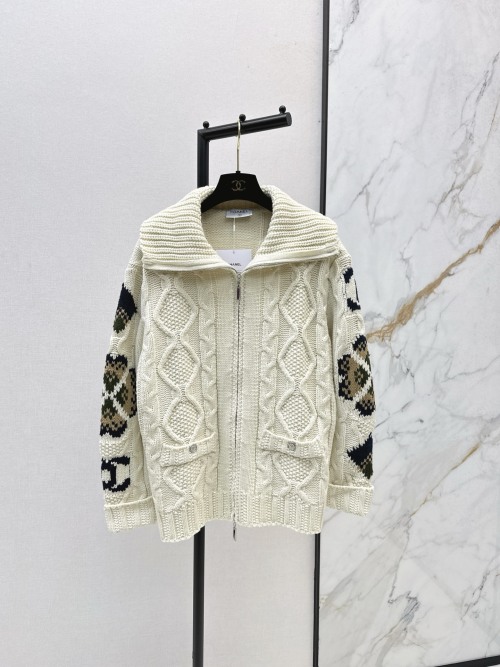 Elegant Chanel Women's Wool Cardigan with Turn-Down Collar - Winter Essential 1 Elegant Chanel Women's Wool Cardigan with Turn-Down Collar - Winter Essential