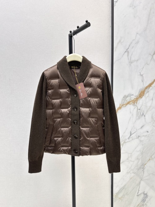 Cashmere-Sleeve Goose Down Padded Jacket V-Neck Button-Up Design 1 Cashmere-Sleeve Goose Down Padded Jacket V-Neck Button-Up Design