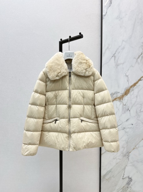 Moncler Women's Quilted Down Jacket with Rabbit Fur Collar ,Ivory 1 Moncler Women's Quilted Down Jacket with Rabbit Fur Collar ,Ivory