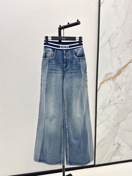 Dior Women's High-Waisted Wide-Leg Jeans with Logo Waistband 1 Dior Women's High-Waisted Wide-Leg Jeans with Logo Waistband