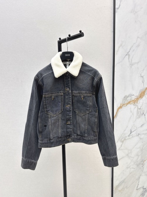Dior Denim Jacket with Faux Shearling Collar - Vintage Wash, Embroidered Details 1 Dior Denim Jacket with Faux Shearling Collar - Vintage Wash, Embroidered Details
