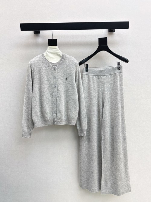 Ralph Lauren Women's Gray Wool Knit Set: Cardigan & Wide Leg Pants 1 Ralph Lauren Women's Gray Wool Knit Set: Cardigan & Wide Leg Pants