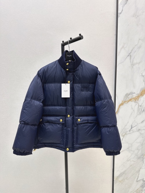 Celine Winter Down Jacket, Tricolor Ribbed Trim, Arc de Triomphe Logo 1 Celine Winter Down Jacket, Tricolor Ribbed Trim, Arc de Triomphe Logo