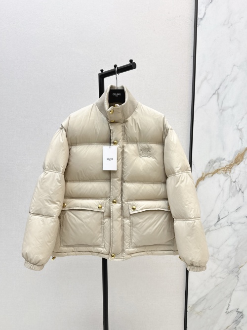 Celine Down Jacket With Triomphe Embroidery, High Neck, And Patch Pockets 1 Celine Down Jacket With Triomphe Embroidery, High Neck, And Patch Pockets