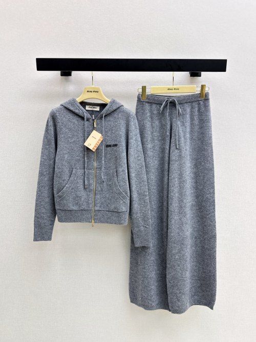 Miu Miu Wool Knit Hoodie and Straight-Leg Pants Set - Casual Chic 1 Miu Miu Wool Knit Hoodie and Straight-Leg Pants Set - Casual Chic