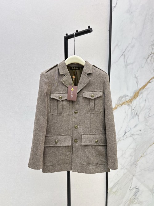 Elegant Wool Blend Four-Pocket Military Style Jacket - Autumn Collection 1 Elegant Wool Blend Four-Pocket Military Style Jacket - Autumn Collection