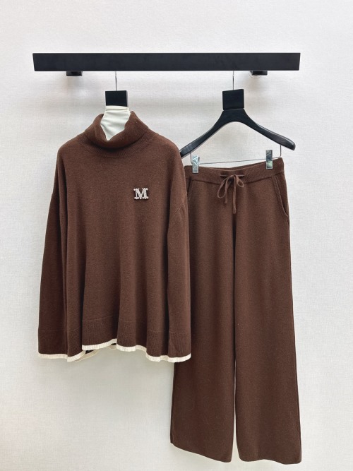 Max 25Ss Women's Wool Set: High Neck Sweater & Straight Leg Pants 1 Max 25Ss Women's Wool Set: High Neck Sweater & Straight Leg Pants