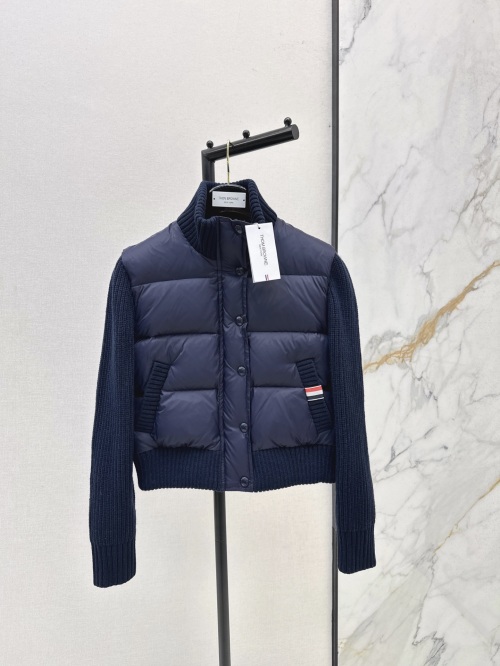 Thom Browne Wool-Panel Down Jacket, Navy Lightweight Puffer Coat 1 Thom Browne Wool-Panel Down Jacket, Navy Lightweight Puffer Coat