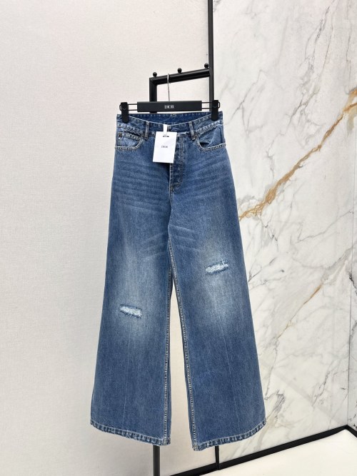 Dior Women's High-Waisted Wide Leg Distressed Denim Jeans 1 Dior Women's High-Waisted Wide Leg Distressed Denim Jeans