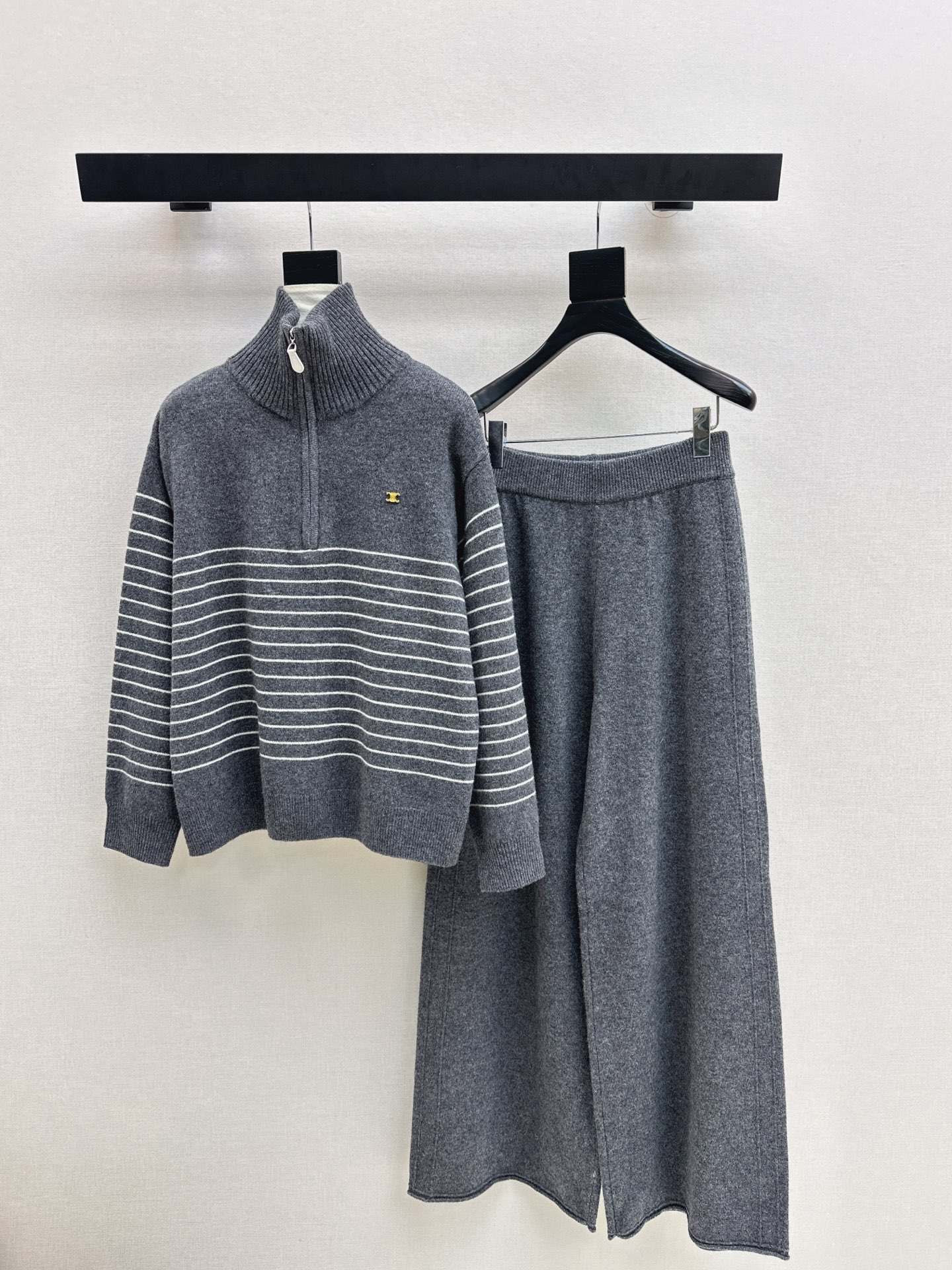 Celine Women's Wool Striped Sweater & Wide Leg Pants Lounge Set