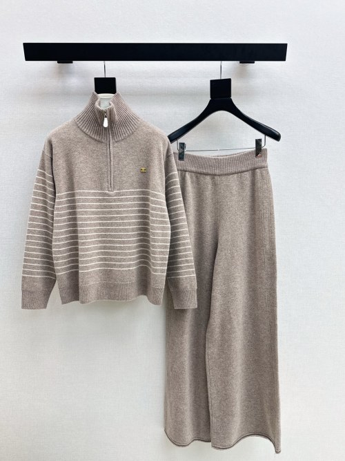 Celine Wool Striped Sweater and Wide-Leg Pant Set, Cozy Winter Outfit 1 Celine Wool Striped Sweater and Wide-Leg Pant Set, Cozy Winter Outfit