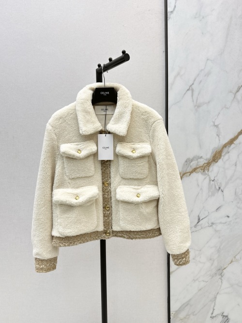 Celine Women's Teddy Fleece Jacket with Contrast Trim - Warm and Stylish 1 Celine Women's Teddy Fleece Jacket with Contrast Trim - Warm and Stylish