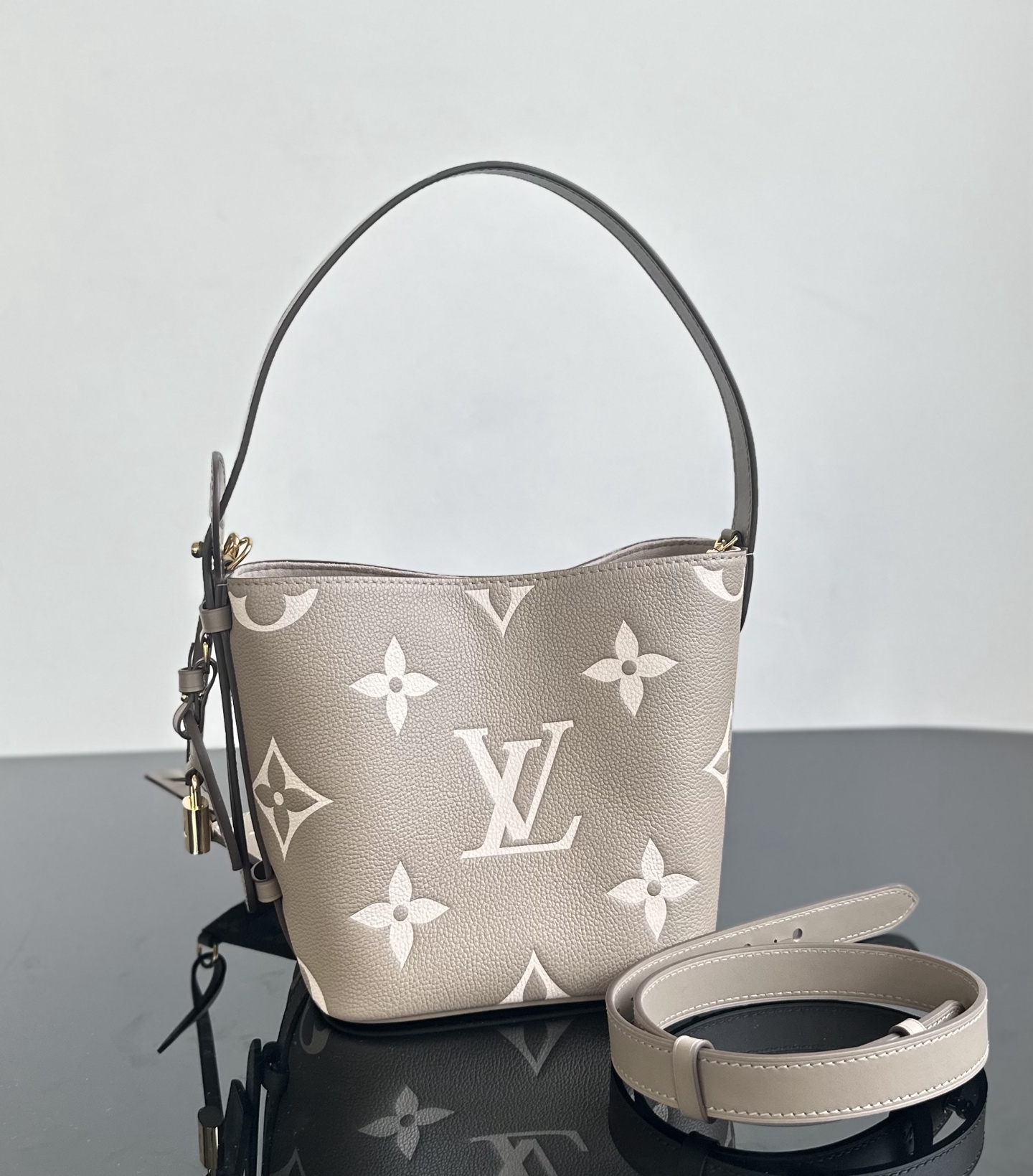 Louis Vuitton All In BB Monogram Empreinte Leather Bucket Bag, Gray 2 i1740814248987 9483 0 0