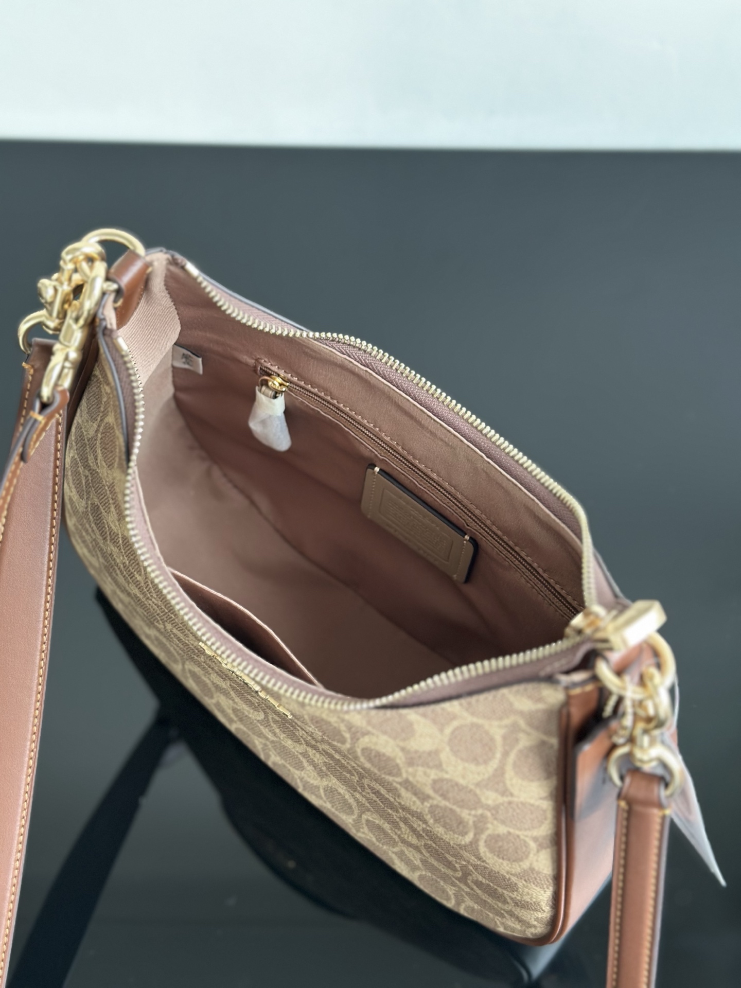 Coach CA940小C棕色CA940小C豆沙色 ～原Coach蔻驰CV940/CAA69 Teri系列大号月牙包/腋下包5个配色