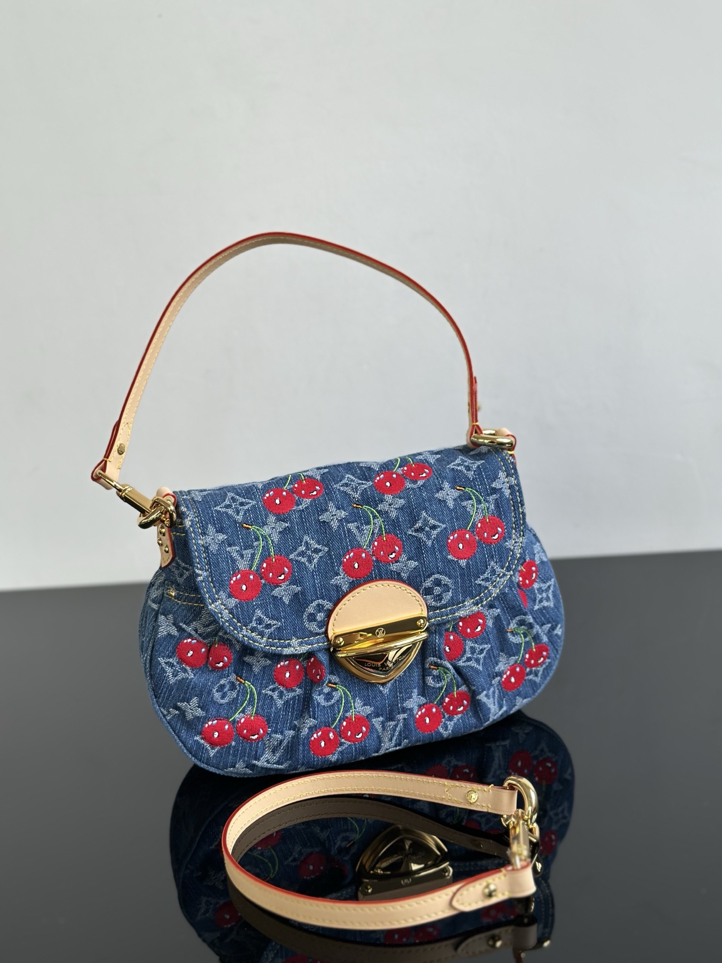 Louis Vuitton Sunset Monogram Denim Bag with Cherry Embroidery & Leather Strap 5 i1752825224012 2469 0 3