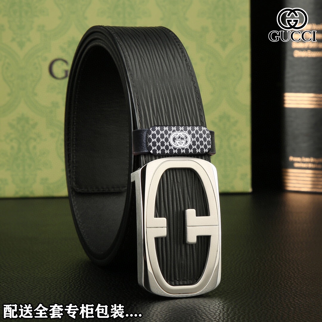 高端品质,实物拍摄 🎁批¥200 配全套包装 🎁品牌:GUCCI 海外原单 🎁扣头材质:精品实心钢扣 🎁带身材质正面:38mm宽度采用双面进口原版皮腰带,真空电镀五金扣头实物拍摄(一等一好质量),长短可自行裁剪送礼自用首选上身效果赞赞赞手工专业到位!(包装配送,专柜礼品盒,提袋,发票,打孔器,证书,海关贴)购买认准细节谨防受骗! 🎁颜色:图片实拍色