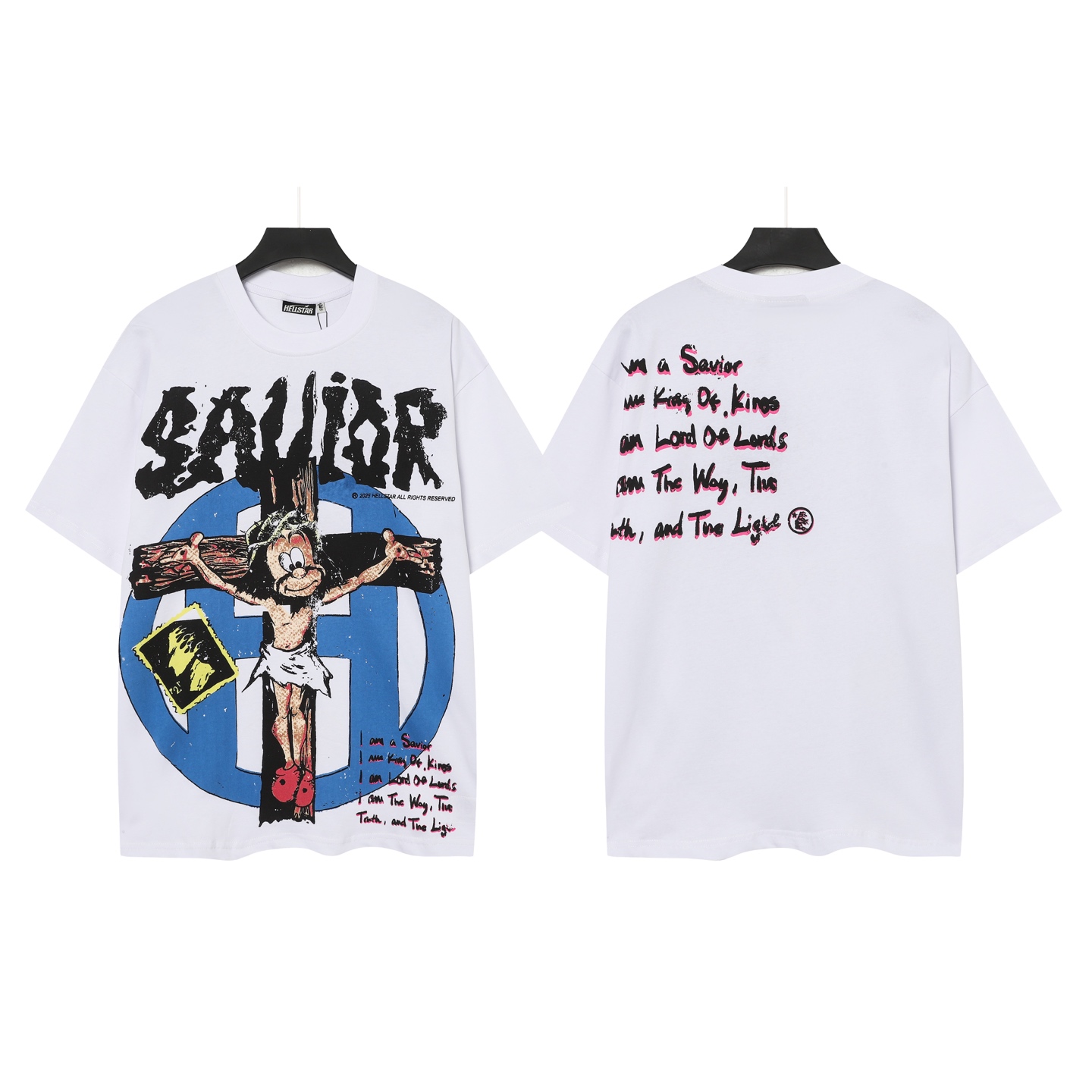Hellstar Savior Graphic Print White T-Shirt, Streetwear Cotton Tee