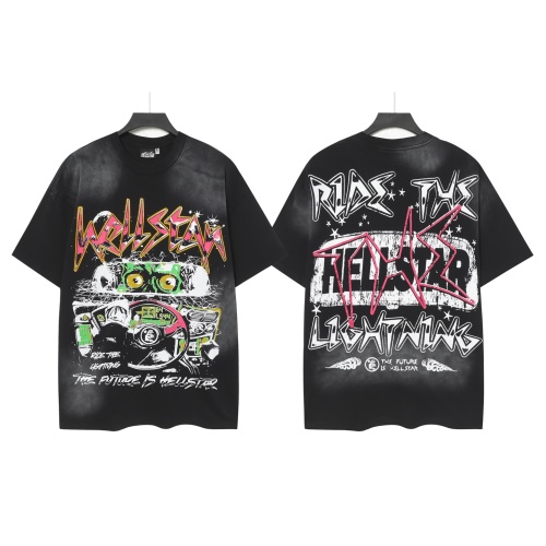 Hellstar Distressed Graphic Print T-Shirt, Washed Black Streetwear Cotton Tee 1 Hellstar Distressed Graphic Print T-Shirt, Washed Black Streetwear Cotton Tee