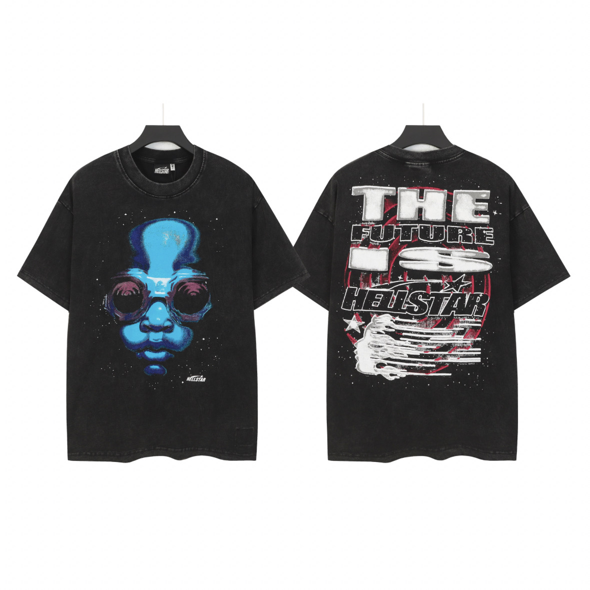 Hellstar Vintage Wash Black T-Shirt,Streetwear Cotton Tee, Retro Graphic Print