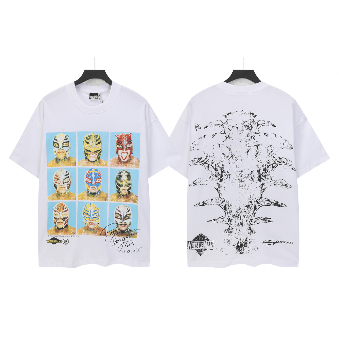 Hellstar Wrestling Graphic Print Crew Neck Short Sleeve T-Shirt - White