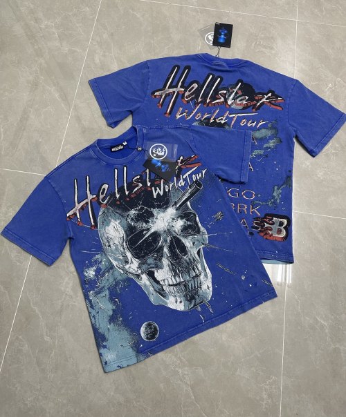 Hellstar World Tour Graphic T-Shirt - Klein Blue, Distressed Cotton Tee 1 Hellstar World Tour Graphic T-Shirt - Klein Blue, Distressed Cotton Tee