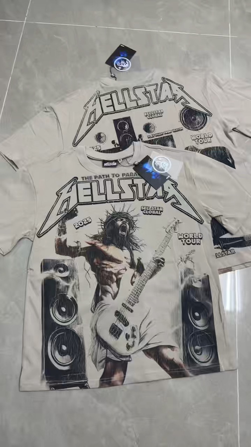 Hellstar Graphic Print Cotton T-Shirt - Ash Gray, Streetwear Style 1 Hellstar Graphic Print Cotton T-Shirt - Ash Gray, Streetwear Style
