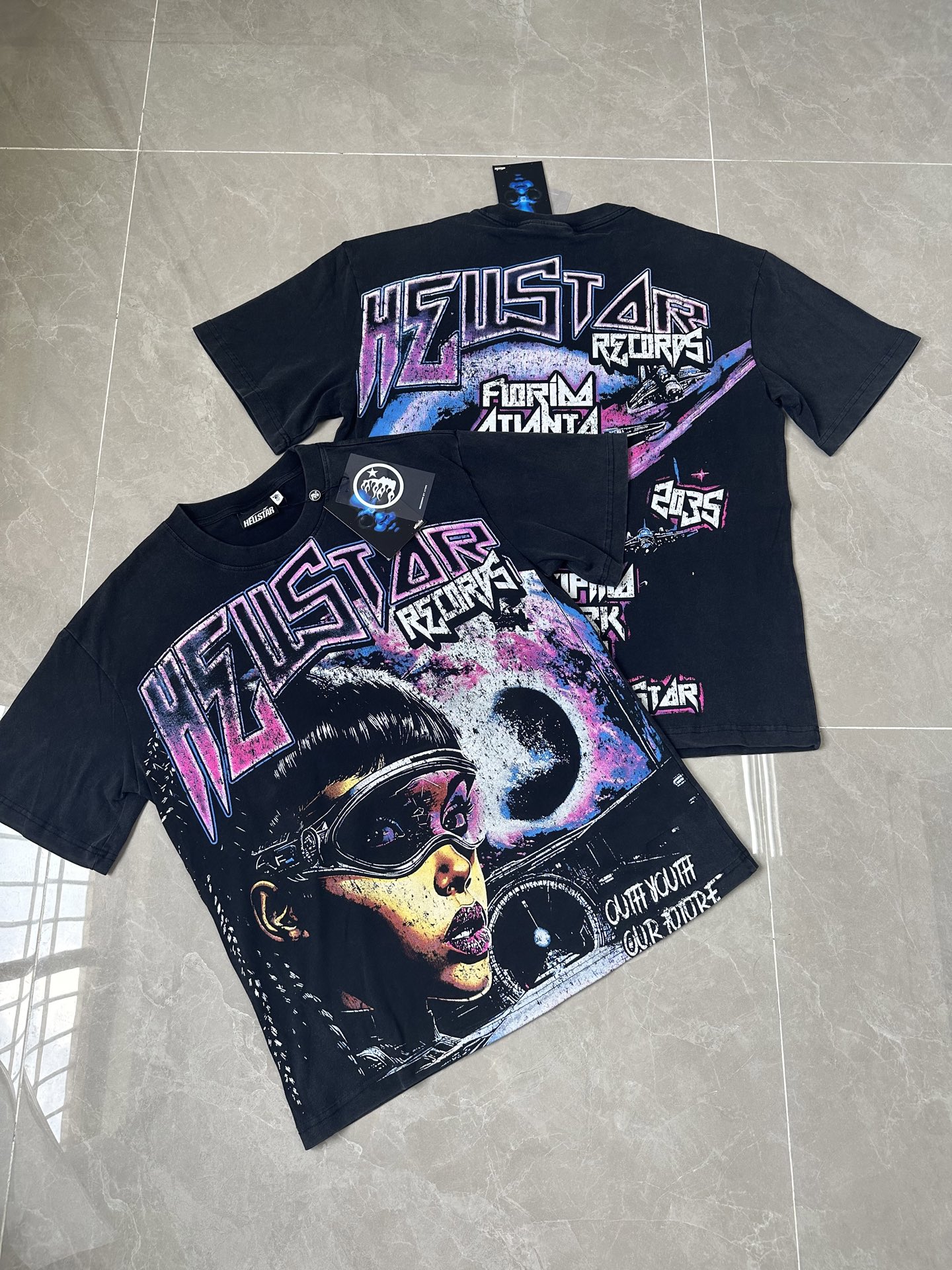 Hellstar Records Graphic Print Streetwear T-Shirt - Washed Black, Unisex Cotton Tee