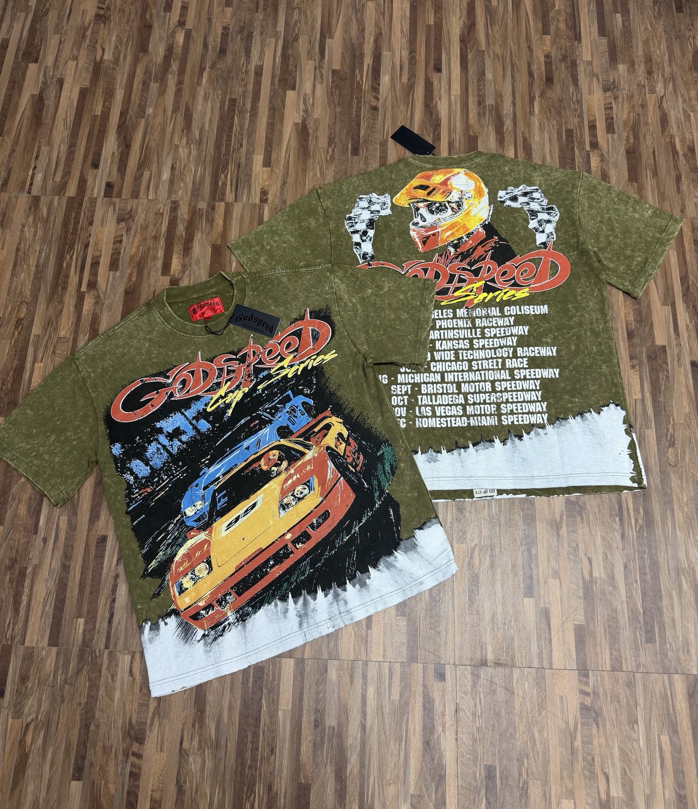 Godspeed Washed Green Retro Rock Street Style Short Sleeve T-Shirt