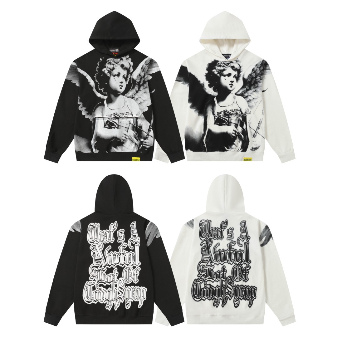 Cough Syrup Angel Tears Hoodie, American Style, Unisex, Cotton Fleece