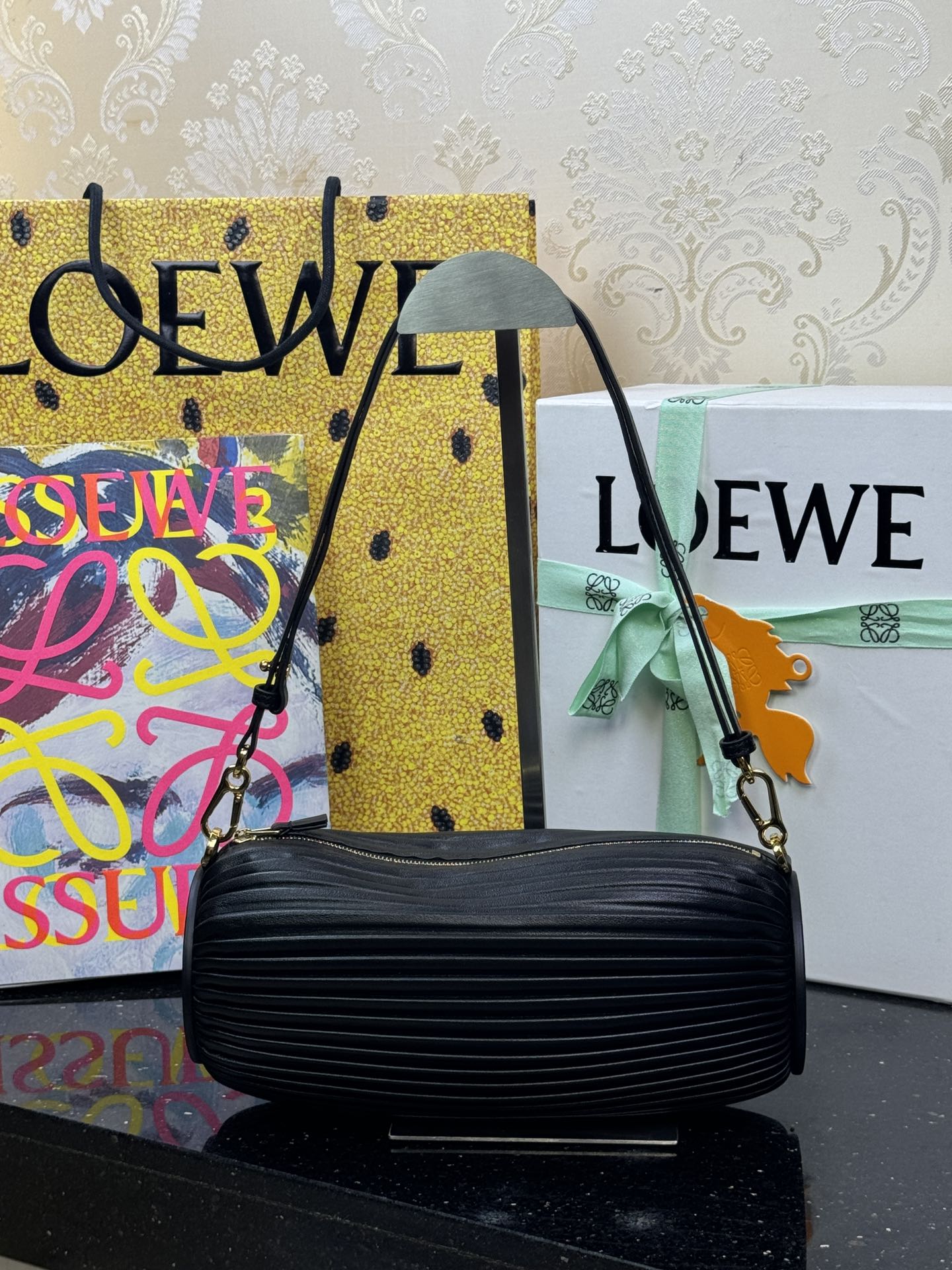 LOEWE Plissé Cuir d'agneau Pochette 25 - Qualité supérieure