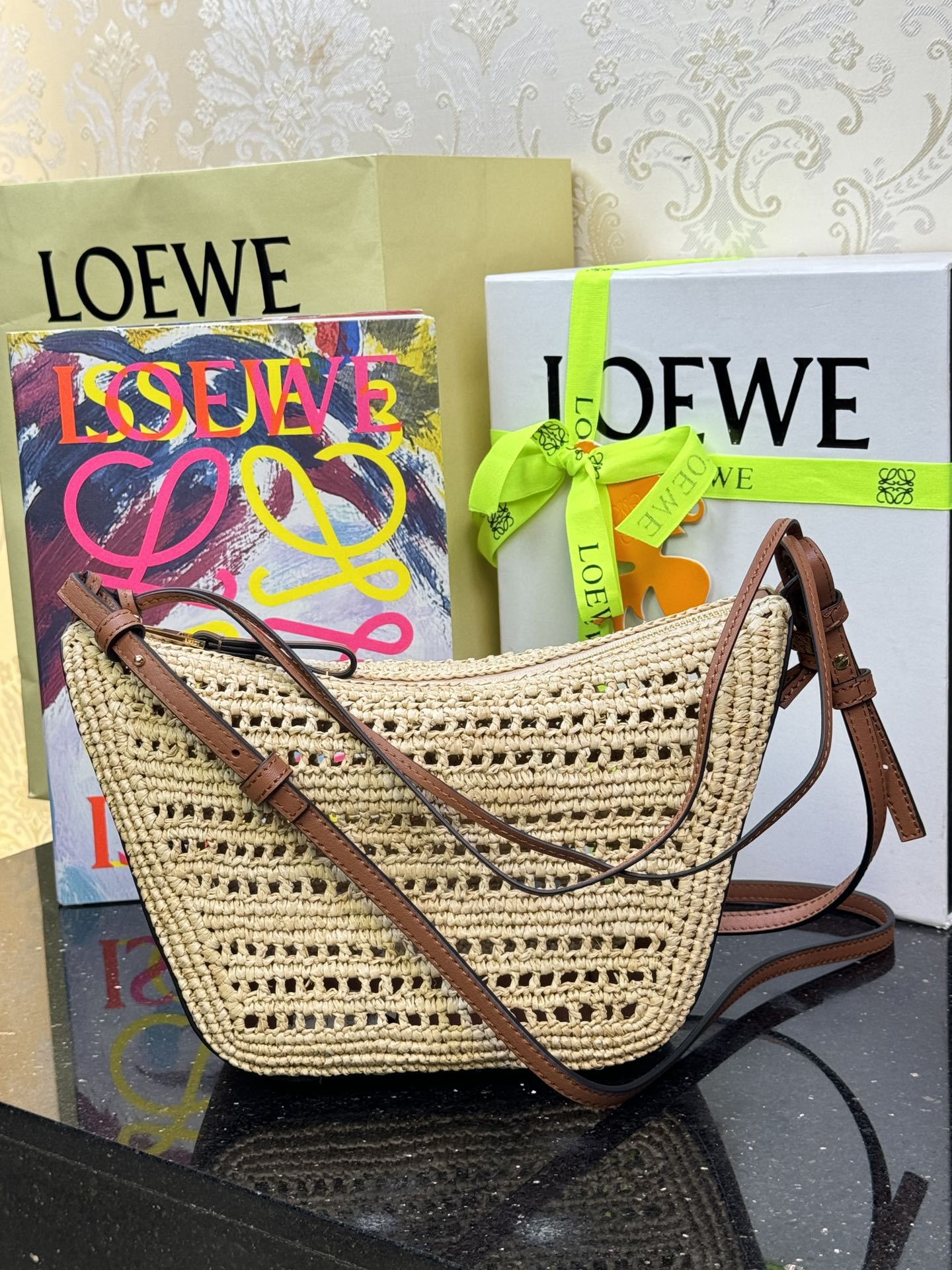 LOEWE Hammock Hobo рафіявы сумка-вышэйшая якасць
