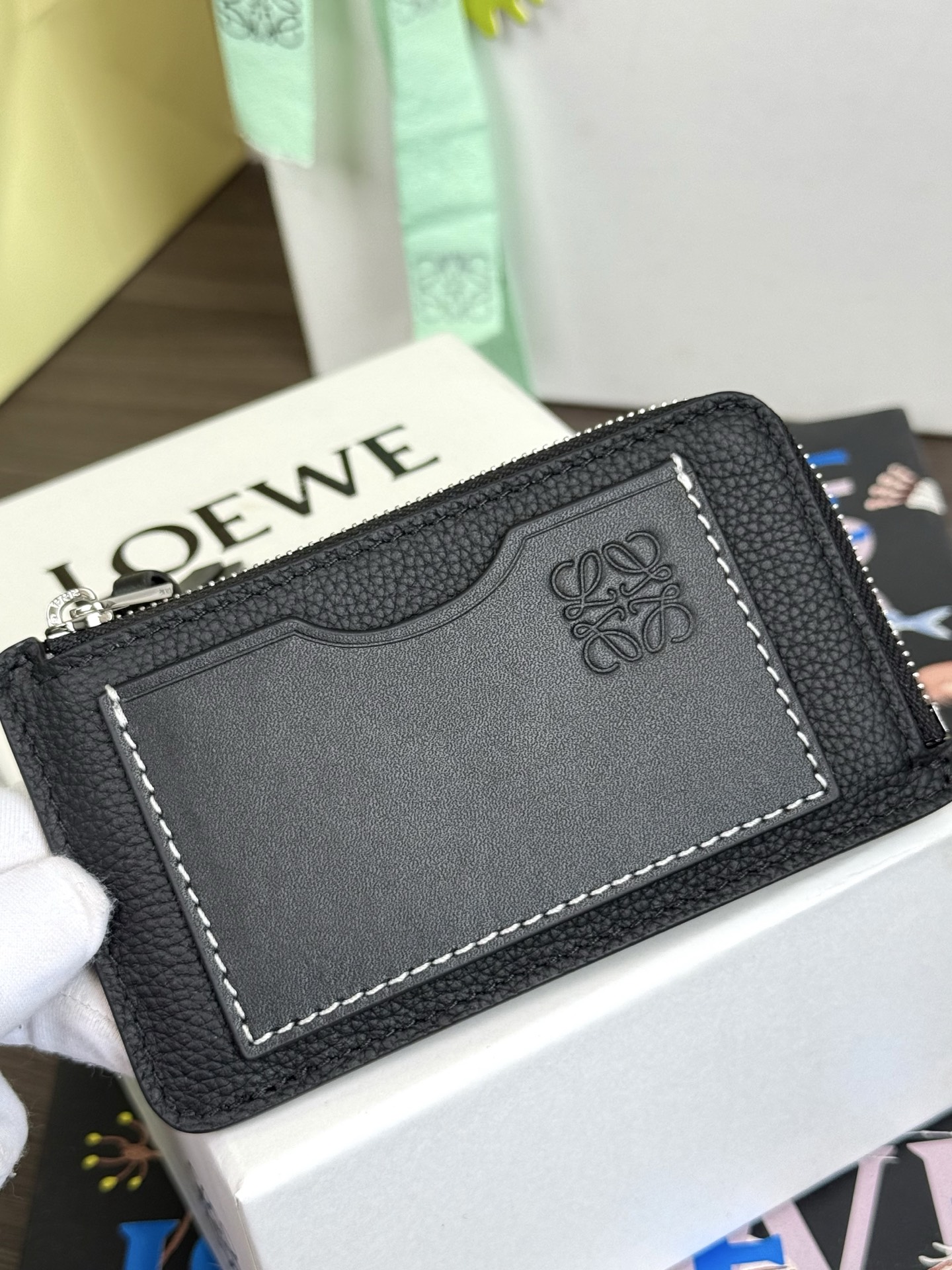 LOEWE мяккая зярністая скураная манетніца-картрымальнік — вышэйшая якасць