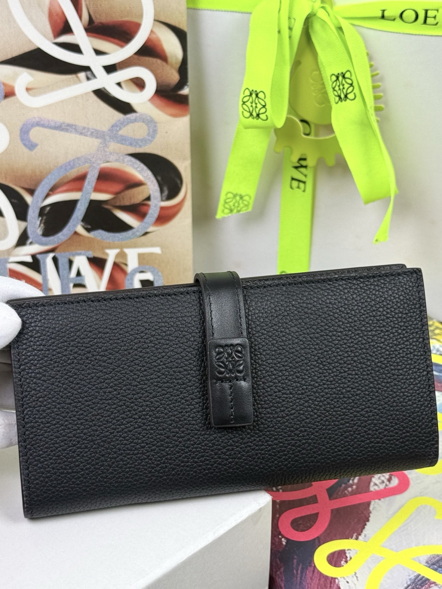 LOEWE мяккая зярністая скураная доўгая кашалёк-вышэйшая якасць