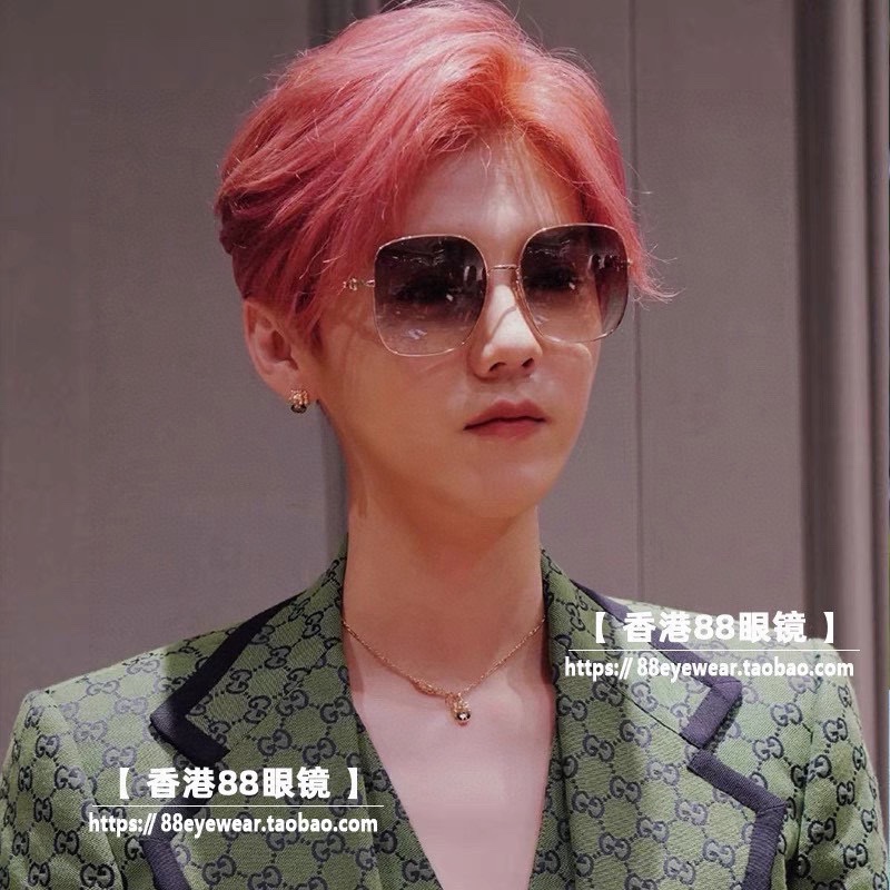 马衔扣 鹿晗同款 高品质一比一，条码袋子包装【GUCC*】古*驰 GG0879S 墨镜女方框1955系