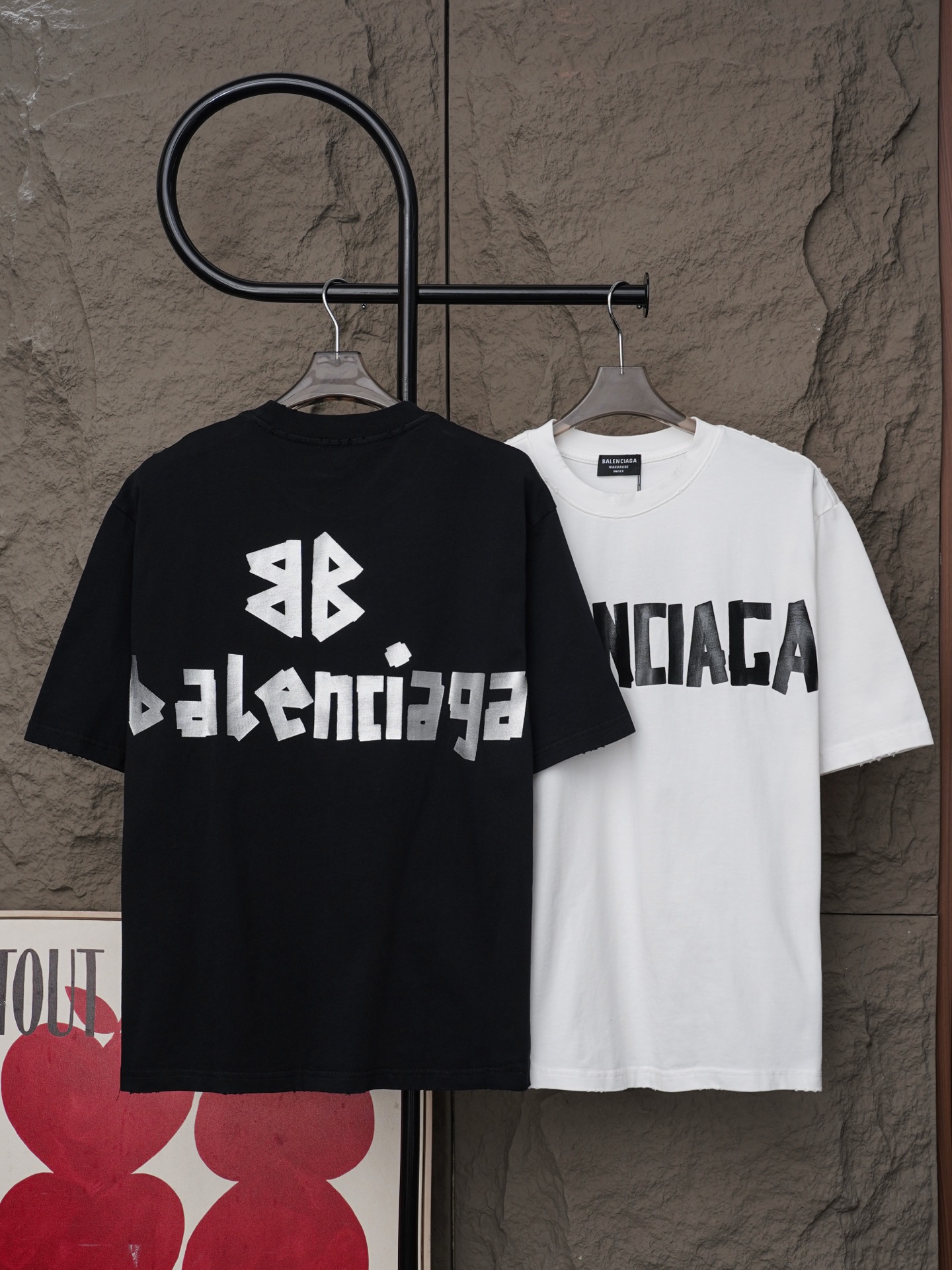 Balenciaga p184Balenciaga/巴黎世家2026银色胶带夏季新款 美式酸洗做旧激光烧花贴布绣情侣休闲短袖T恤