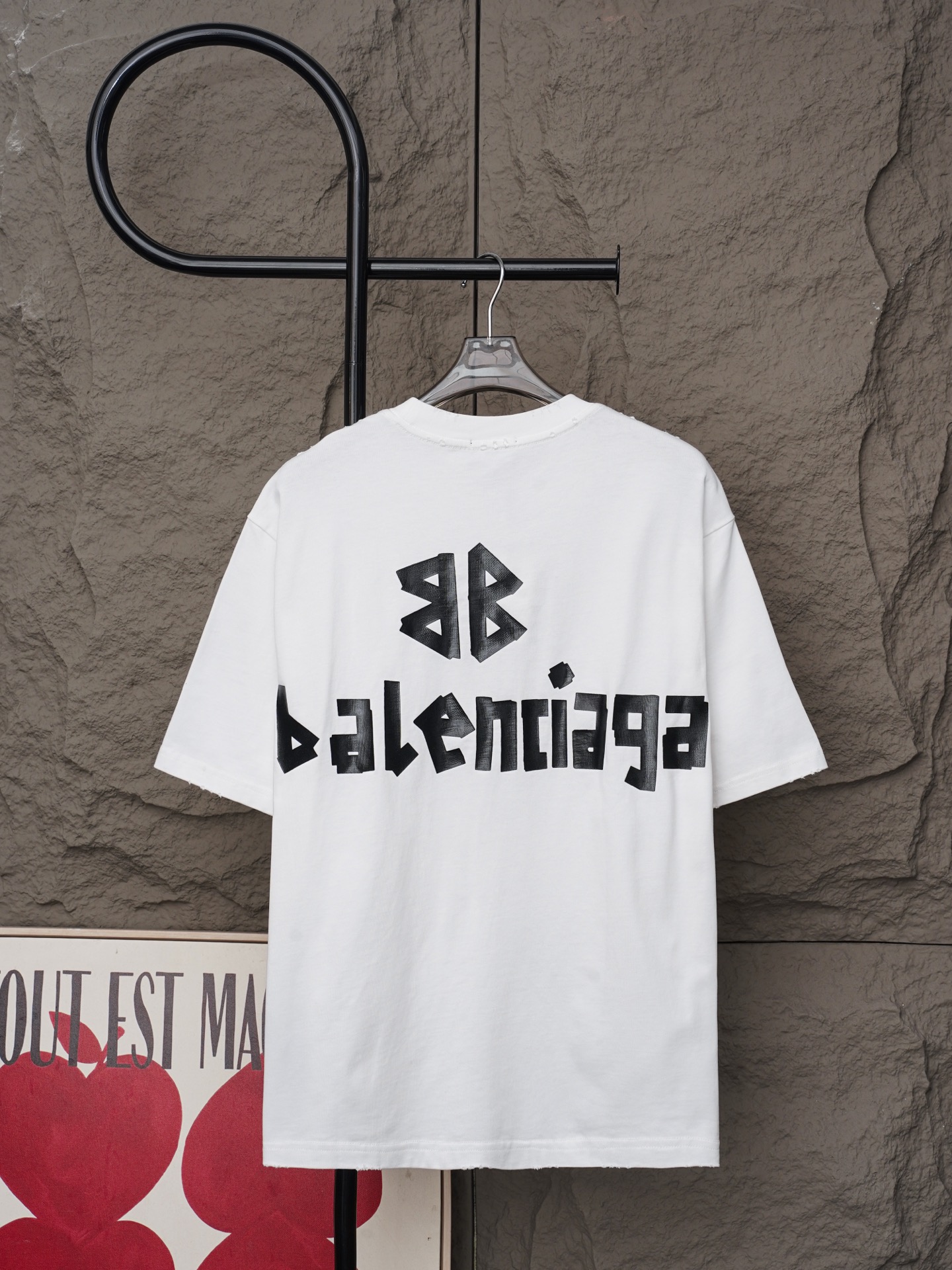 Balenciaga p184Balenciaga/巴黎世家2026银色胶带夏季新款 美式酸洗做旧激光烧花贴布绣情侣休闲短袖T恤