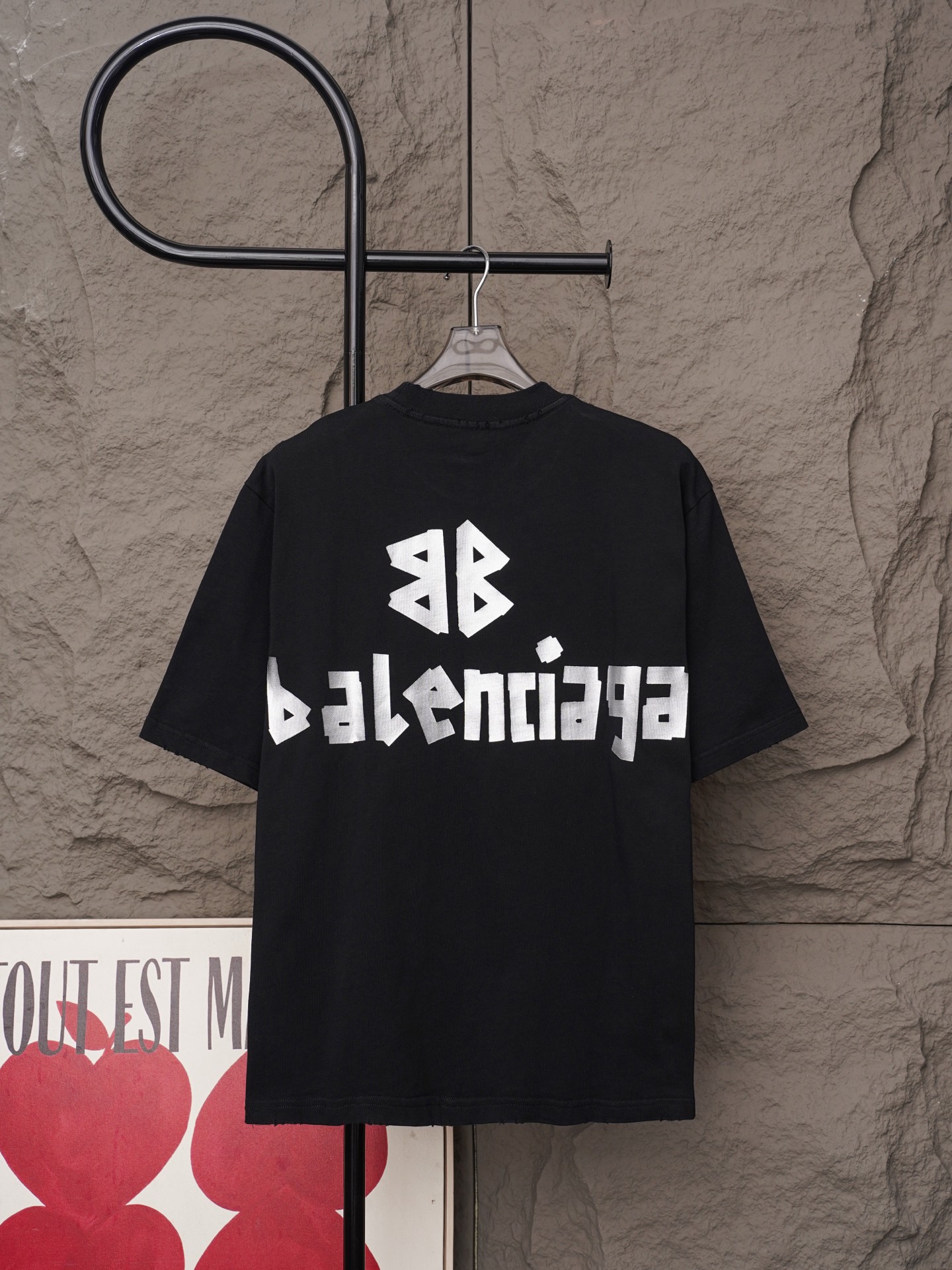 Balenciaga p184Balenciaga/巴黎世家2026银色胶带夏季新款 美式酸洗做旧激光烧花贴布绣情侣休闲短袖T恤
