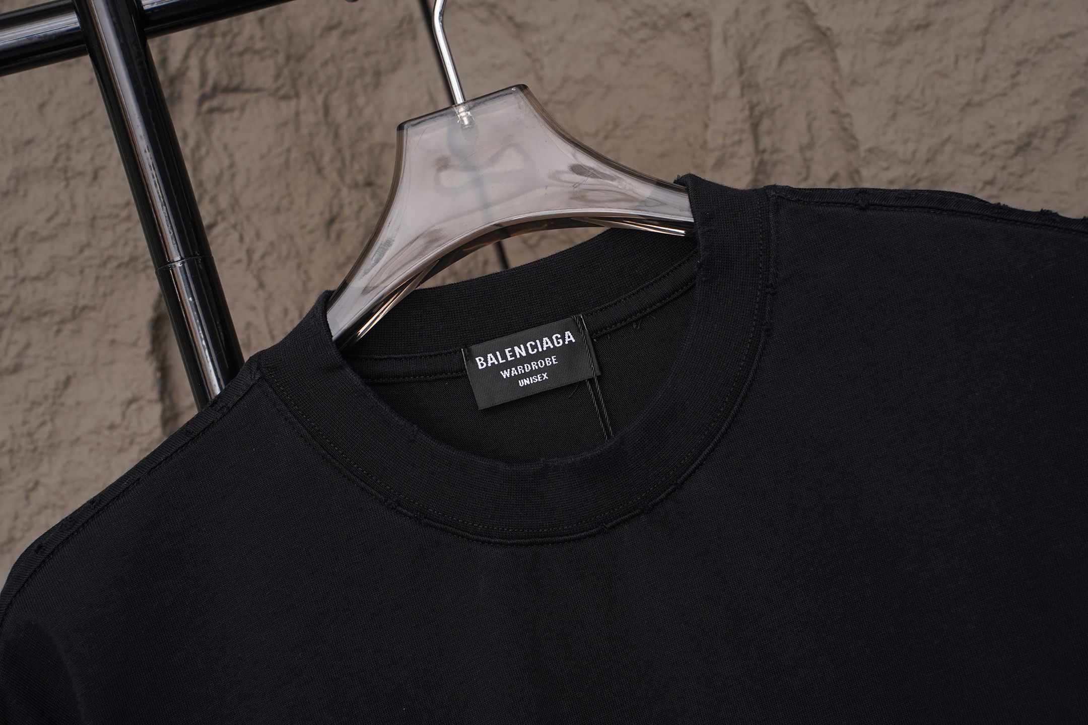 Balenciaga p184Balenciaga/巴黎世家2026银色胶带夏季新款 美式酸洗做旧激光烧花贴布绣情侣休闲短袖T恤