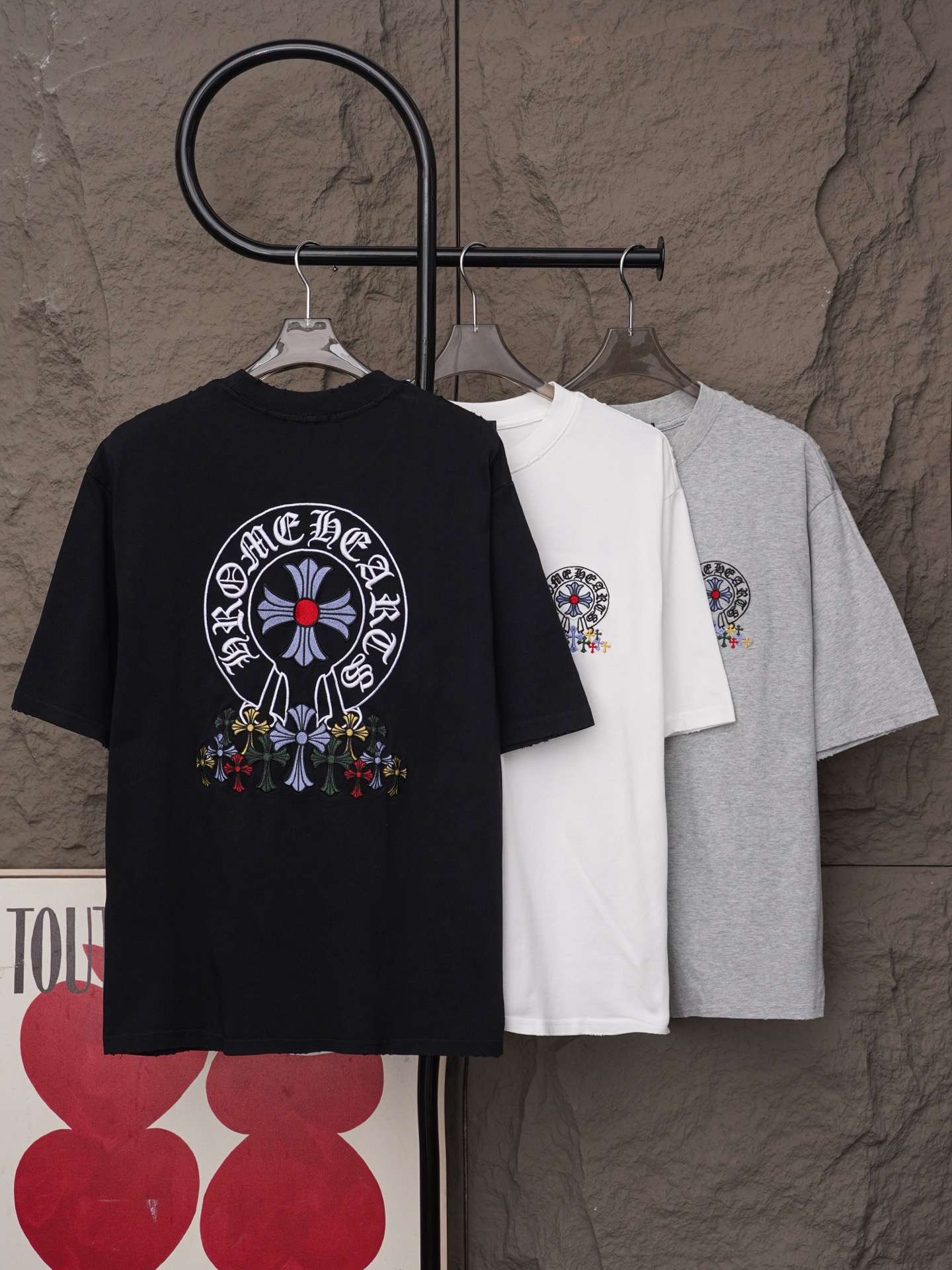 Chrome Hearts 𝗖𝗵𝗿𝗼𝗺𝗲 𝗛𝗲𝗮𝗿𝘁𝘀/克罗心2026大师之作十字架贴布刺绣夏季新款 美式酸洗做旧激光烧花贴布绣情侣休闲短袖T恤