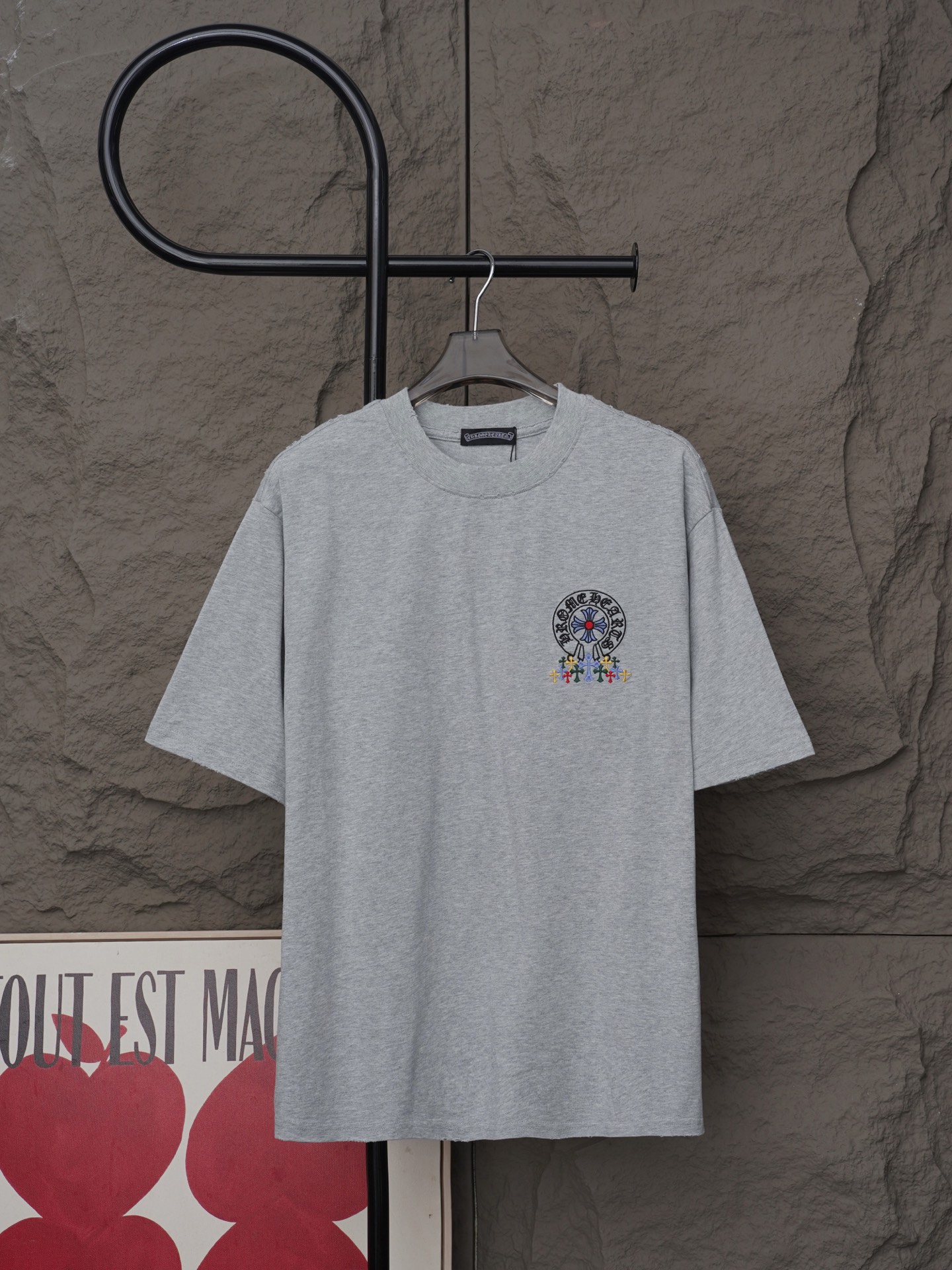 Chrome Hearts 𝗖𝗵𝗿𝗼𝗺𝗲 𝗛𝗲𝗮𝗿𝘁𝘀/克罗心2026大师之作十字架贴布刺绣夏季新款 美式酸洗做旧激光烧花贴布绣情侣休闲短袖T恤