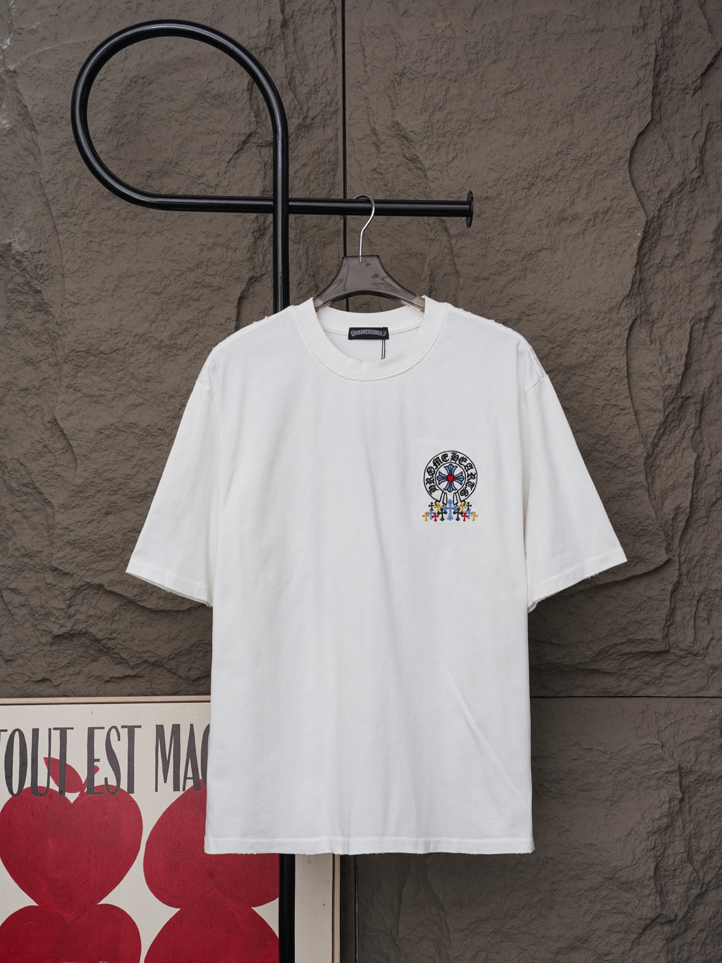 Chrome Hearts 𝗖𝗵𝗿𝗼𝗺𝗲 𝗛𝗲𝗮𝗿𝘁𝘀/克罗心2026大师之作十字架贴布刺绣夏季新款 美式酸洗做旧激光烧花贴布绣情侣休闲短袖T恤