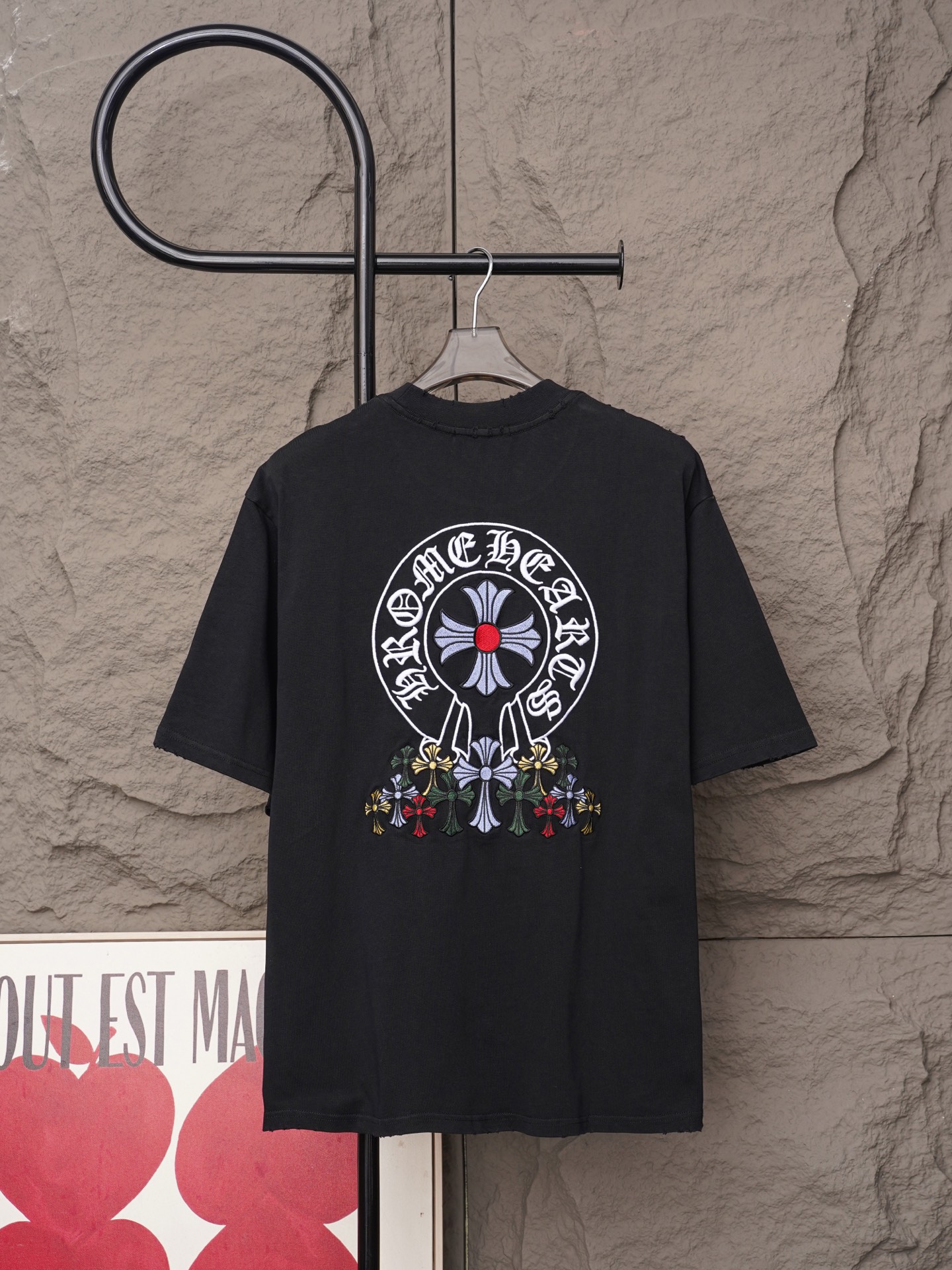 Chrome Hearts 𝗖𝗵𝗿𝗼𝗺𝗲 𝗛𝗲𝗮𝗿𝘁𝘀/克罗心2026大师之作十字架贴布刺绣夏季新款 美式酸洗做旧激光烧花贴布绣情侣休闲短袖T恤