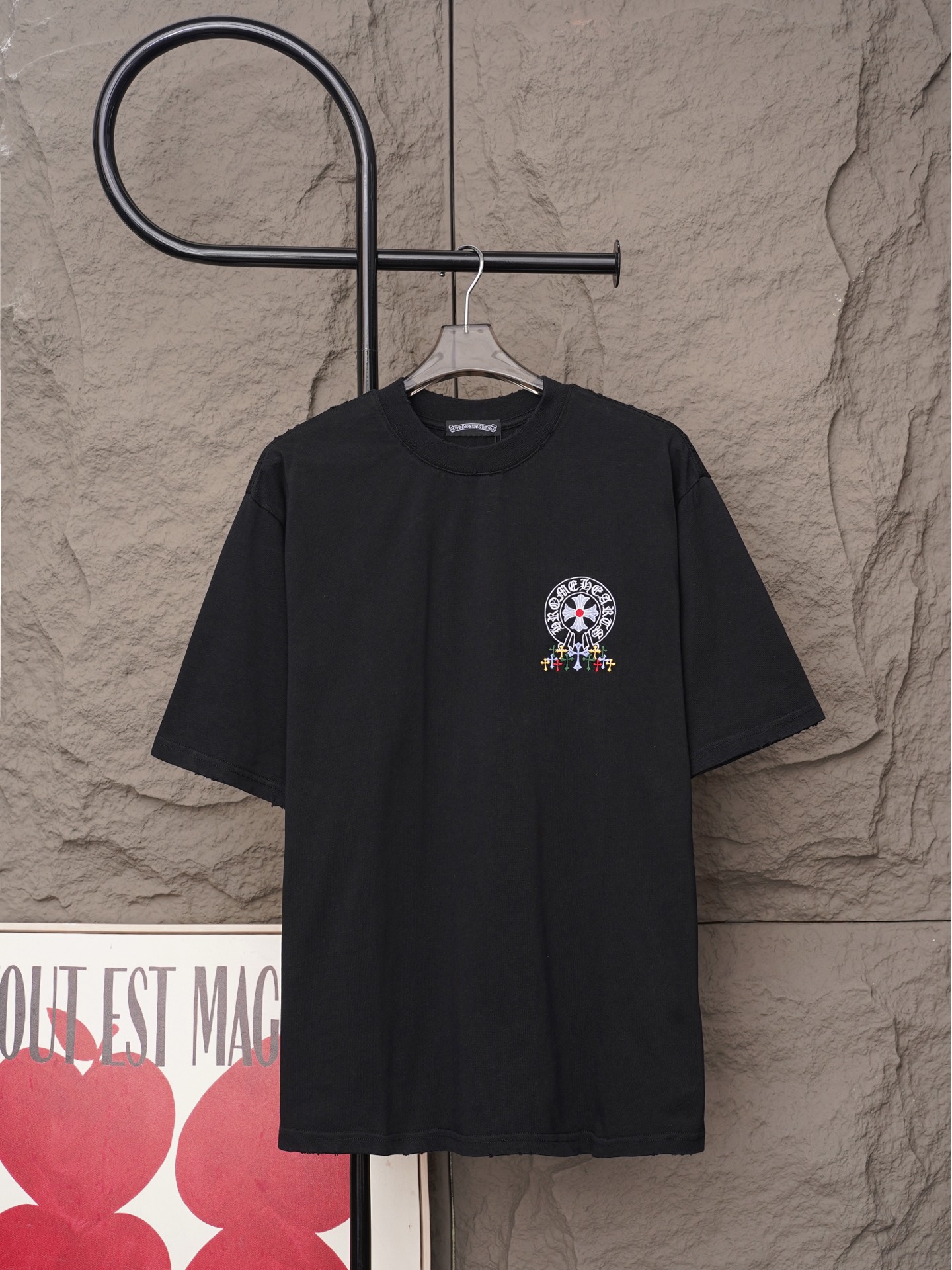 Chrome Hearts 𝗖𝗵𝗿𝗼𝗺𝗲 𝗛𝗲𝗮𝗿𝘁𝘀/克罗心2026大师之作十字架贴布刺绣夏季新款 美式酸洗做旧激光烧花贴布绣情侣休闲短袖T恤