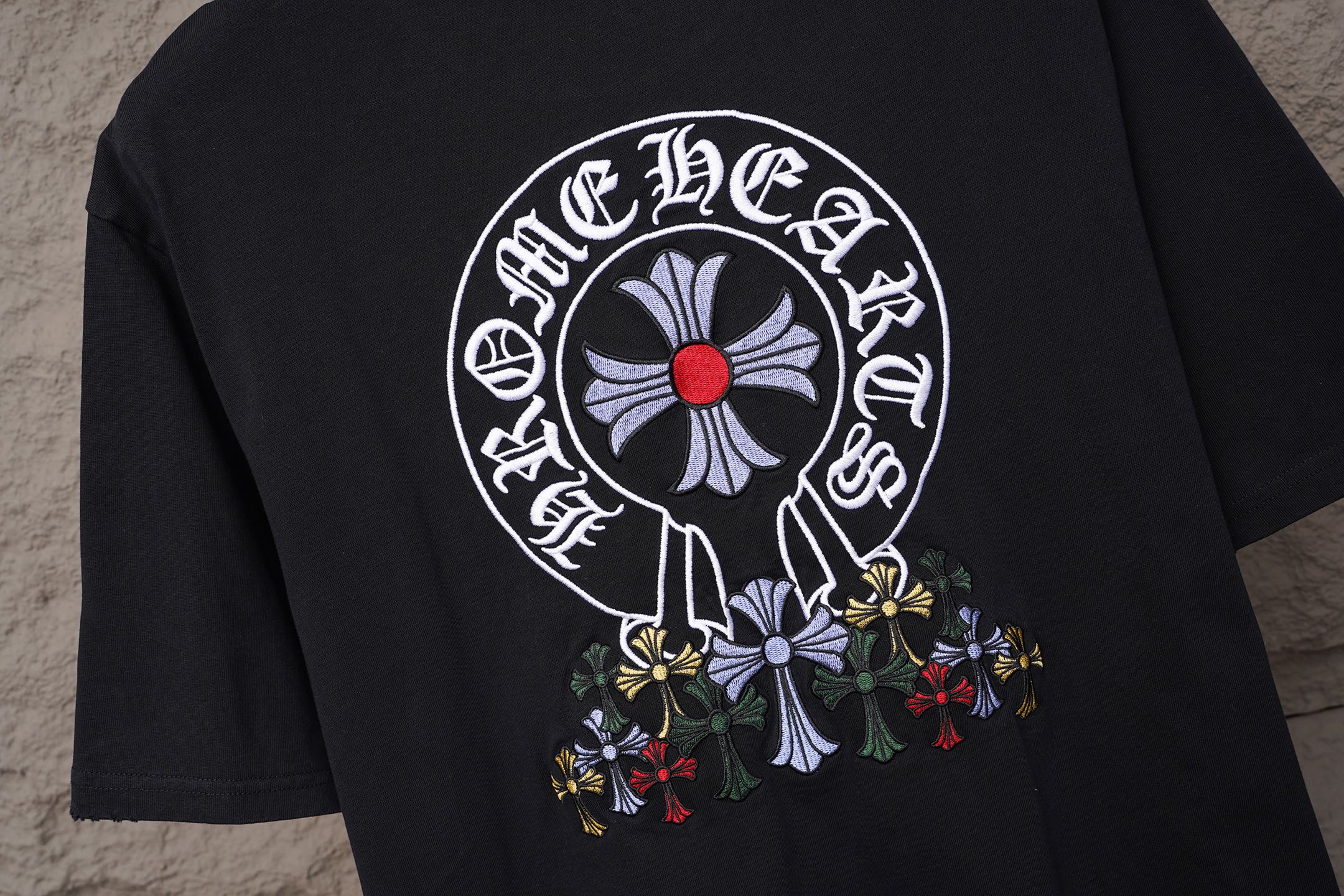 Chrome Hearts 𝗖𝗵𝗿𝗼𝗺𝗲 𝗛𝗲𝗮𝗿𝘁𝘀/克罗心2026大师之作十字架贴布刺绣夏季新款 美式酸洗做旧激光烧花贴布绣情侣休闲短袖T恤