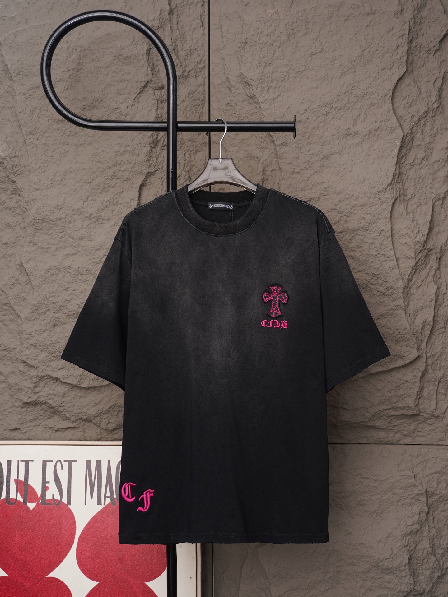 Chrome Hearts 𝗖𝗵𝗿𝗼𝗺𝗲 𝗛𝗲𝗮𝗿𝘁𝘀/克罗心2026大师之作十字架贴布刺绣夏季新款 美式酸洗做旧激光烧花贴布绣情侣休闲短袖T恤