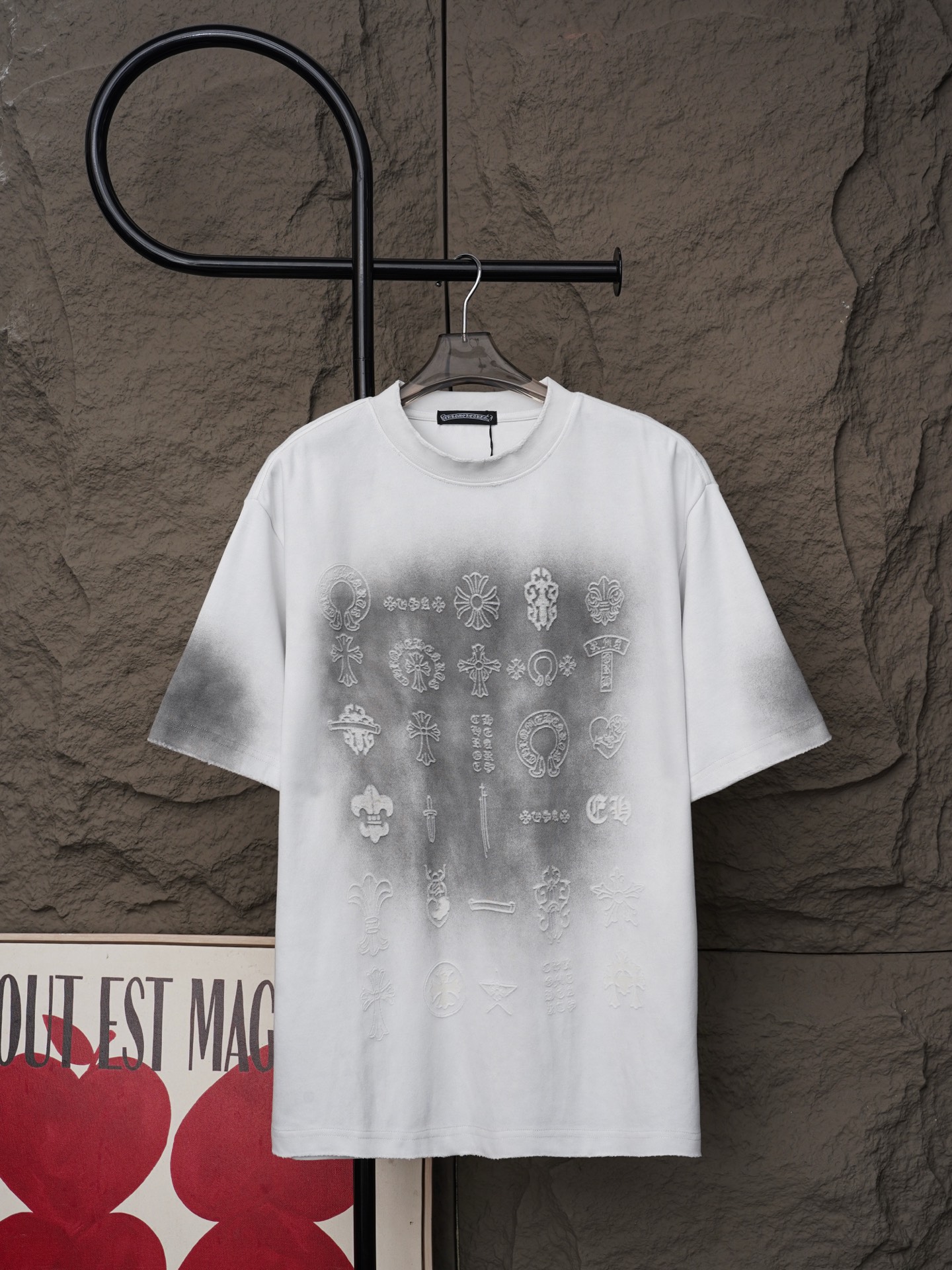 Chrome Hearts 𝗖𝗵𝗿𝗼𝗺𝗲 𝗛𝗲𝗮𝗿𝘁𝘀/克罗心2026十字架激光镭射贴布刺绣夏季新款 美式酸洗做旧激光烧花贴布绣情侣休闲短袖T恤